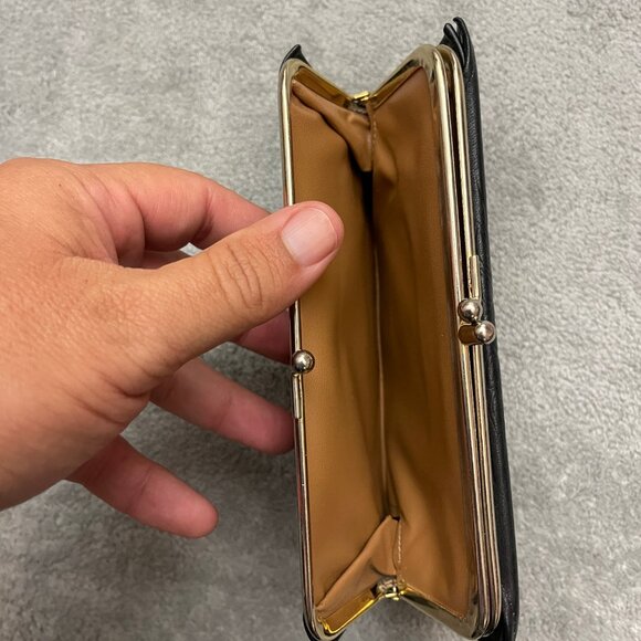 Rolfs American Classic Cowhide Leather Kiss Lock Checkbook Wallet Black Vintage - Picture 3 of 9